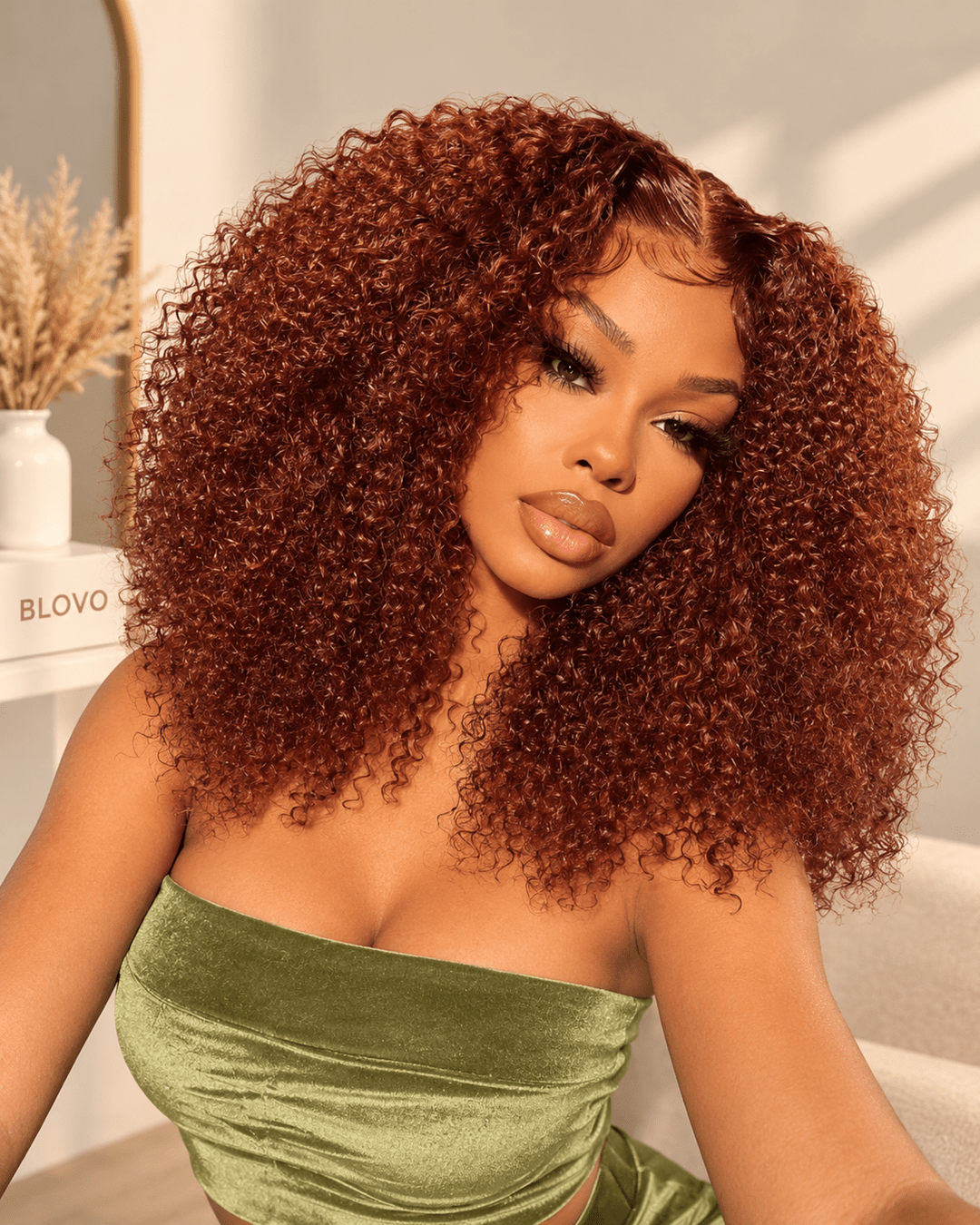 Reddish Brown Curly Short Bob Glueless Lace Wig Pre-Everything Human Hair Free Part Wig