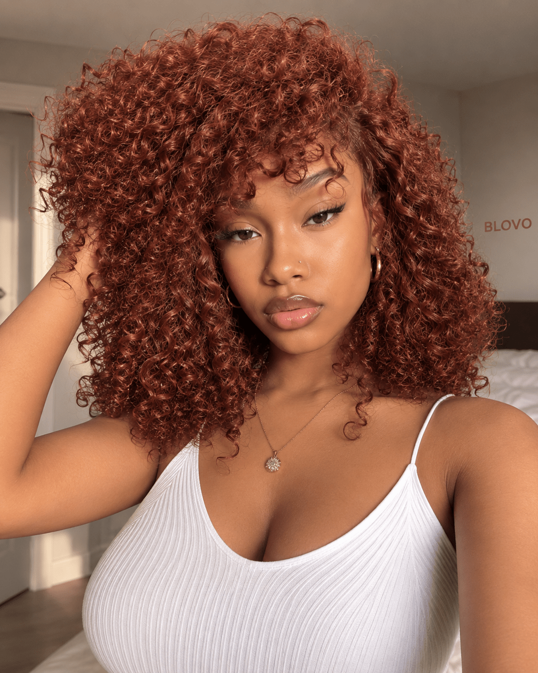 Reddish Brown Curly Short Bob Wig_model