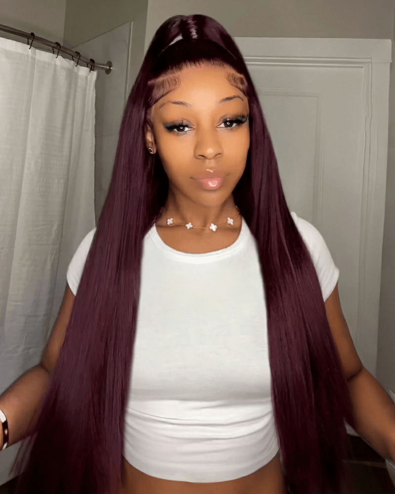 Burgundy Color 7x6/13x6 Straight Hair Deep Parting 99J Red Lace Wig Human Hair Free Part Wig