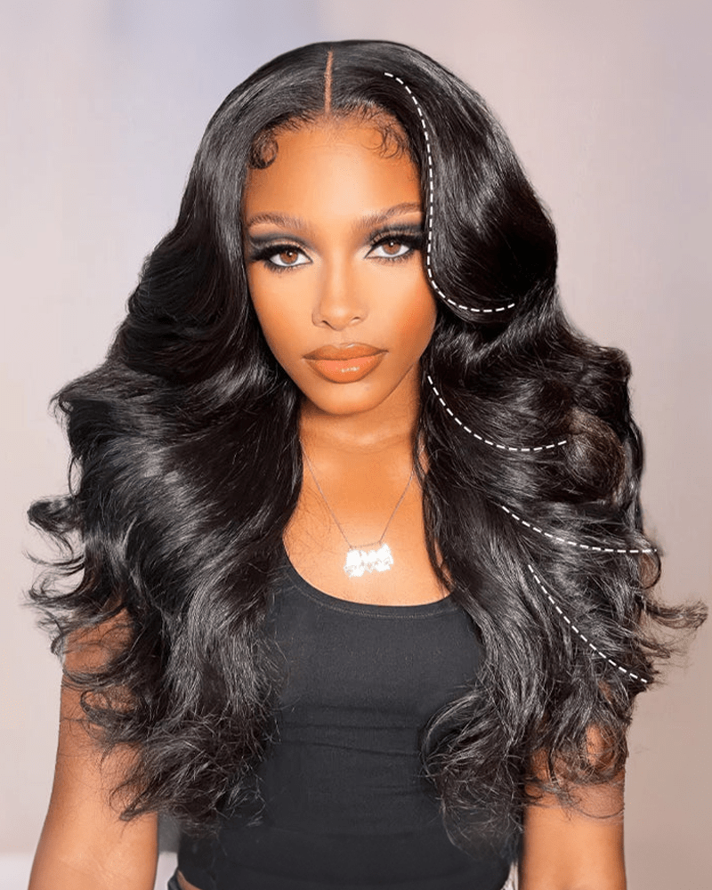 Curtain Bangs Body Wave Wig_model