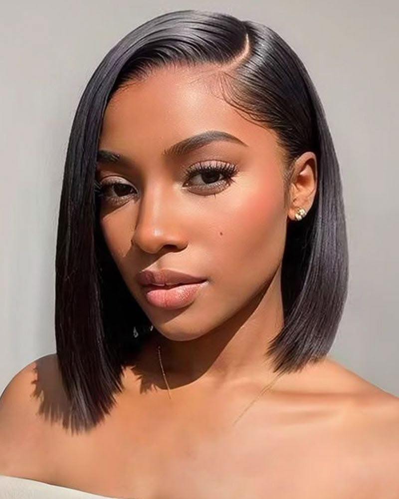 Glueless Pre Styled Silky Straight Short Bob_model