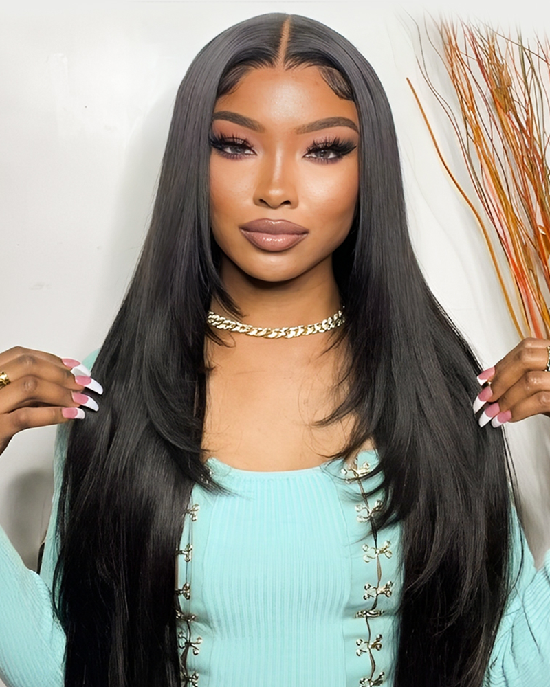 Pre-Styled Straight Hair 7x6/13x6 Deep Parting Layer Cut Lace Wig Human Hair Free Part Wig