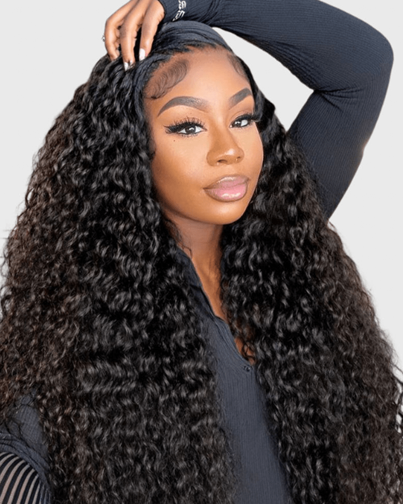 Deep Wave 13x4 Lace Front Wig Pre-Everything Human Hair Free Part Wig Natural Black