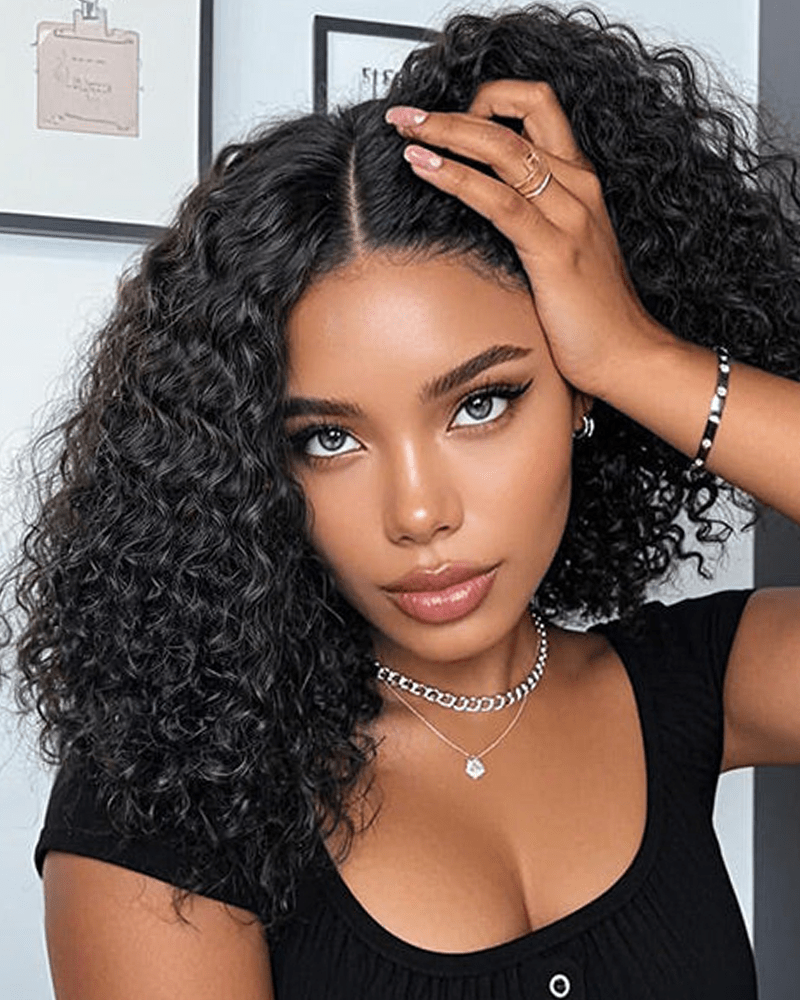 Shoulder Length Water Wave Short Bob Glueless Lace Wig Pre-Everything Human Hair Free Part Wig