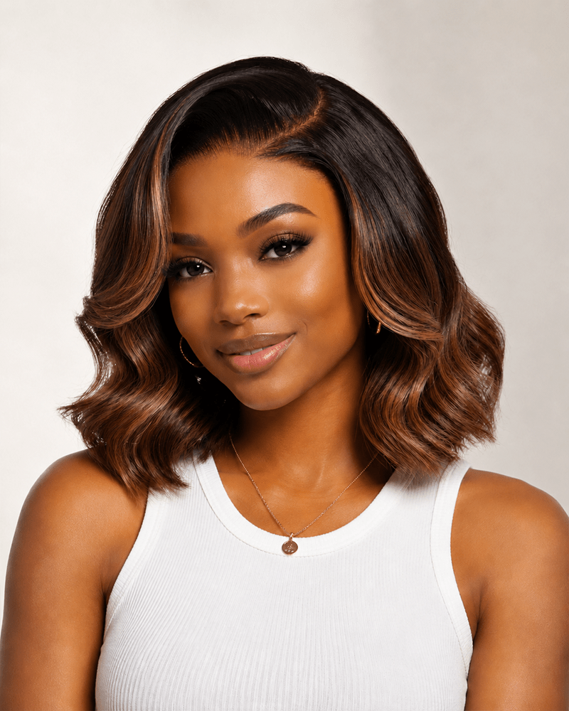 Ombre Brown Wear Go Short Bob Wig Shoulder Length Pre Everything Loose Wave Lace Wig
