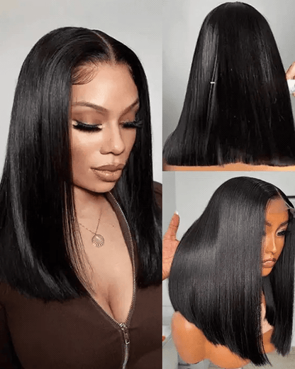 Glueless Pre Styled Silky Straight Short Bob Lace Wig Pre-Everything Human Hair Wig