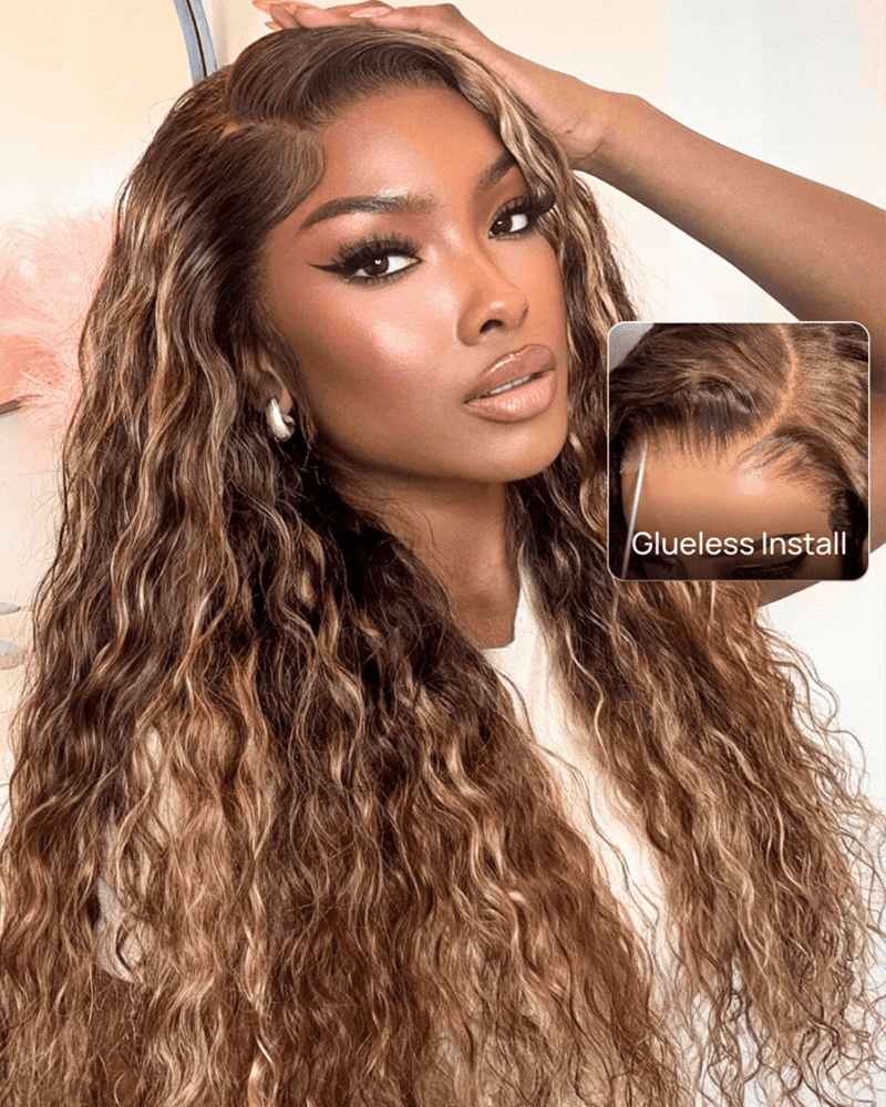 Highlight Brown Water Wave 7x6/13x6 Deep Parting Lace Wig Pre-Everything Human Hair Free Part Wig