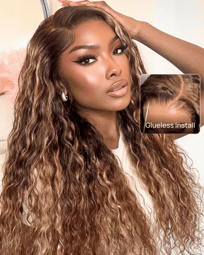 Highlight Brown Water Wave 7x6/13x6 Deep Parting Lace Wig Pre-Everything Human Hair Free Part Wig