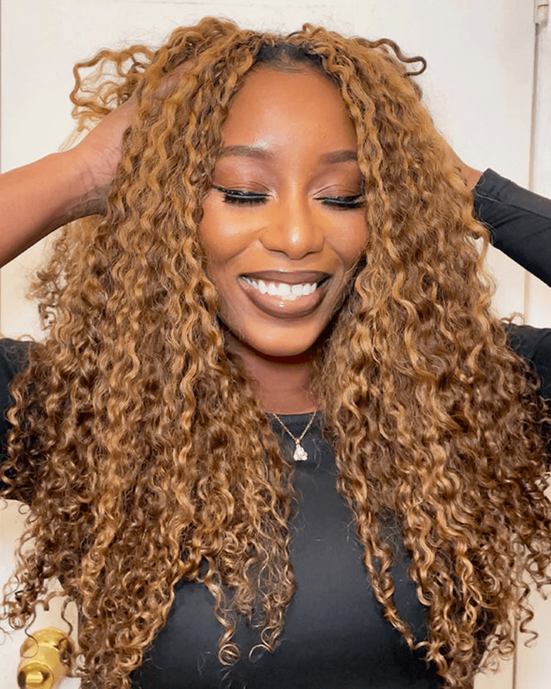 Highlights Ombre Burmese Curly Miracle Knots Feather Crochet Human Hair Reusable &amp; Invisible Pre-Separated Extension