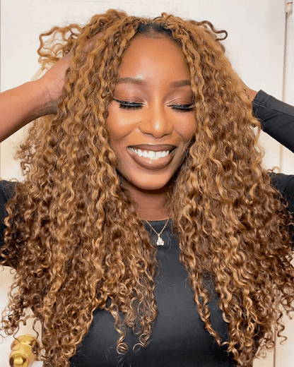 Highlights Ombre Burmese Curly Miracle Knots Feather Crochet Human Hair Reusable &amp; Invisible Pre-Separated Extension