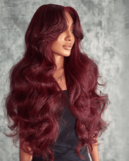 Burgundy Body Wave 7x6/13x6 Deep Parting 99J Red Lace Wig Human Hair Free Part Wig