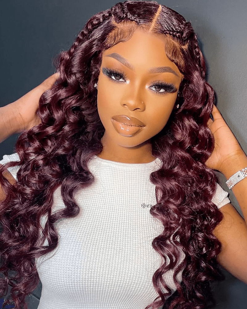 Burgundy Loose Wave 7x6/13x6 Deep Parting 99J Red Lace Wig Human Hair Free Part Wig