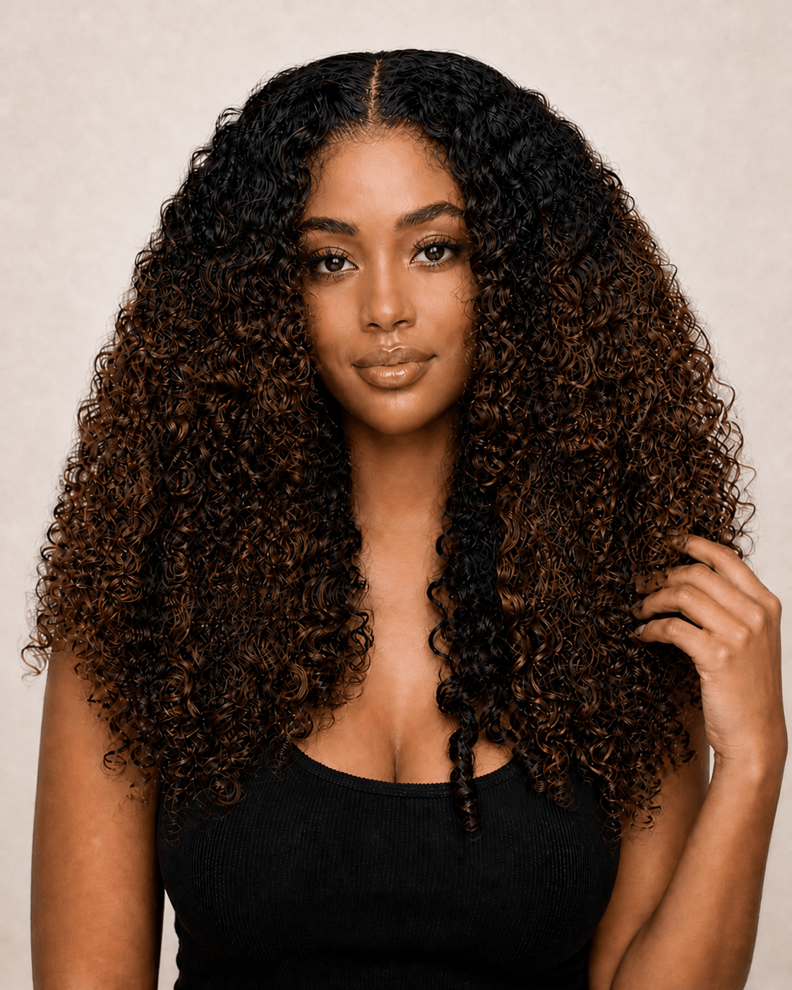 Ombre Brown Burmese Curly Wig_model