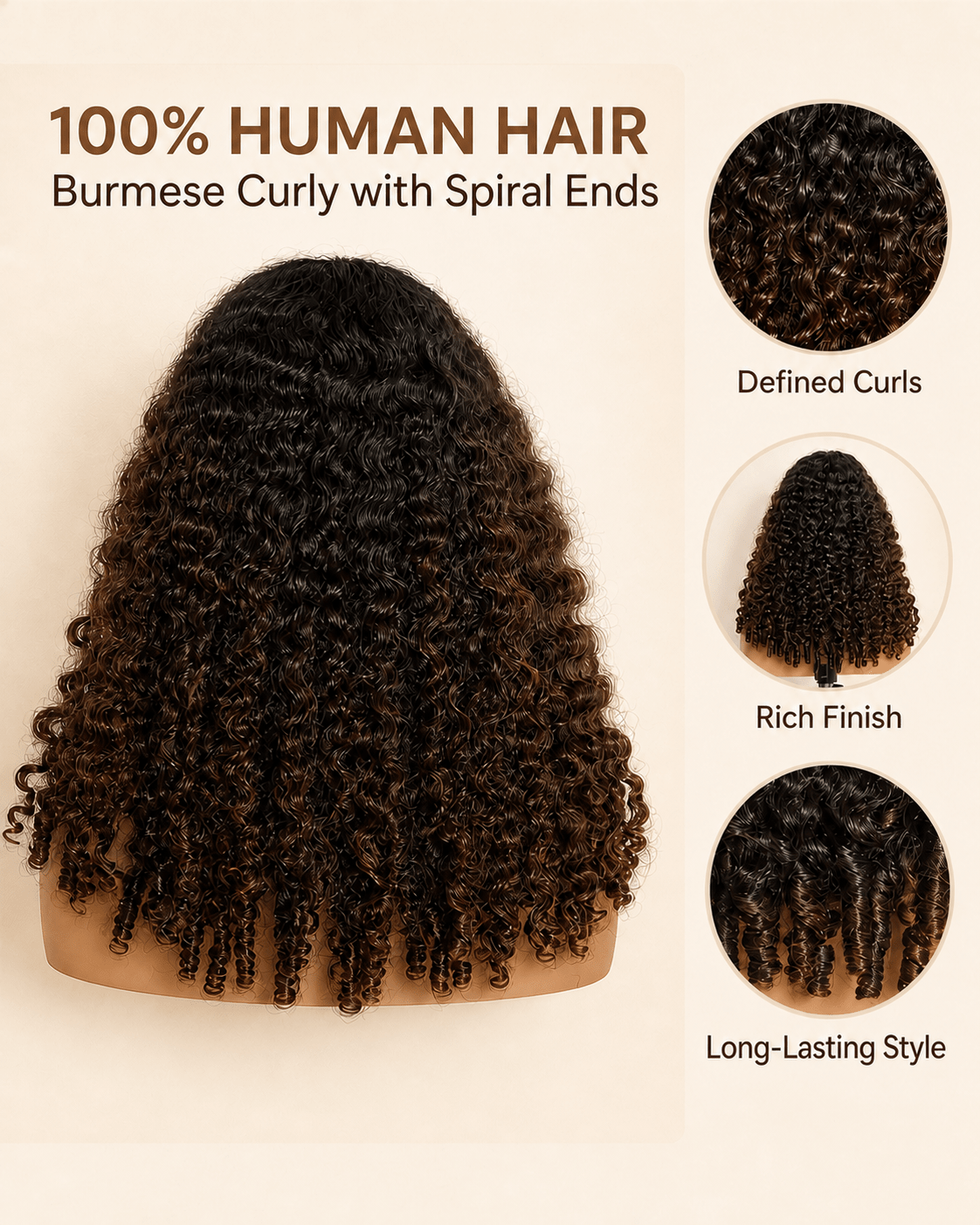 Ombre Brown Burmese Curly Wig_product