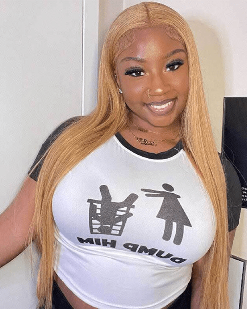 Straight Hair Honey Blonde Color 7x6/13x6 Deep Parting Colored Lace Wig Human Hair