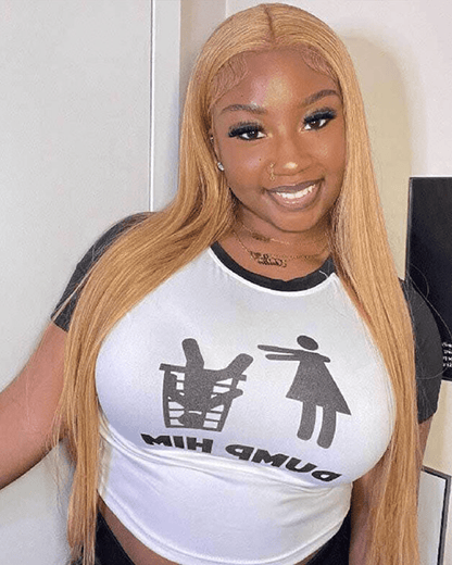 Straight Hair Honey Blonde Color 7x6/13x6 Deep Parting Colored Lace Wig Human Hair