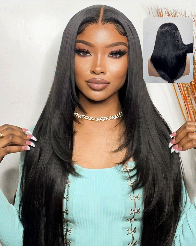 Pre-Styled Straight Hair 7x6/13x6 Deep Parting Layer Cut Lace Wig Human Hair Free Part Wig