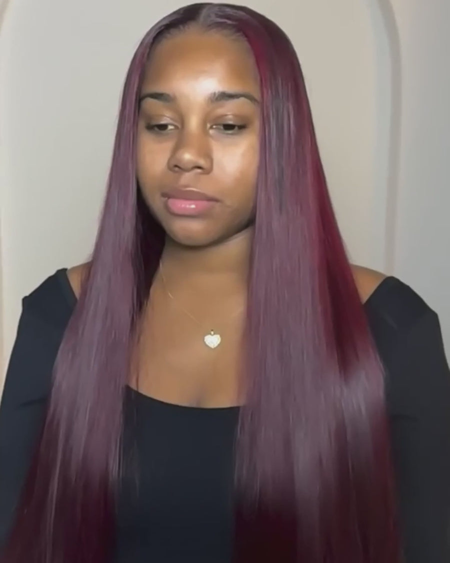 Burgundy Color 7x6/13x6 Straight Hair Deep Parting 99J Red Lace Wig Human Hair Free Part Wig